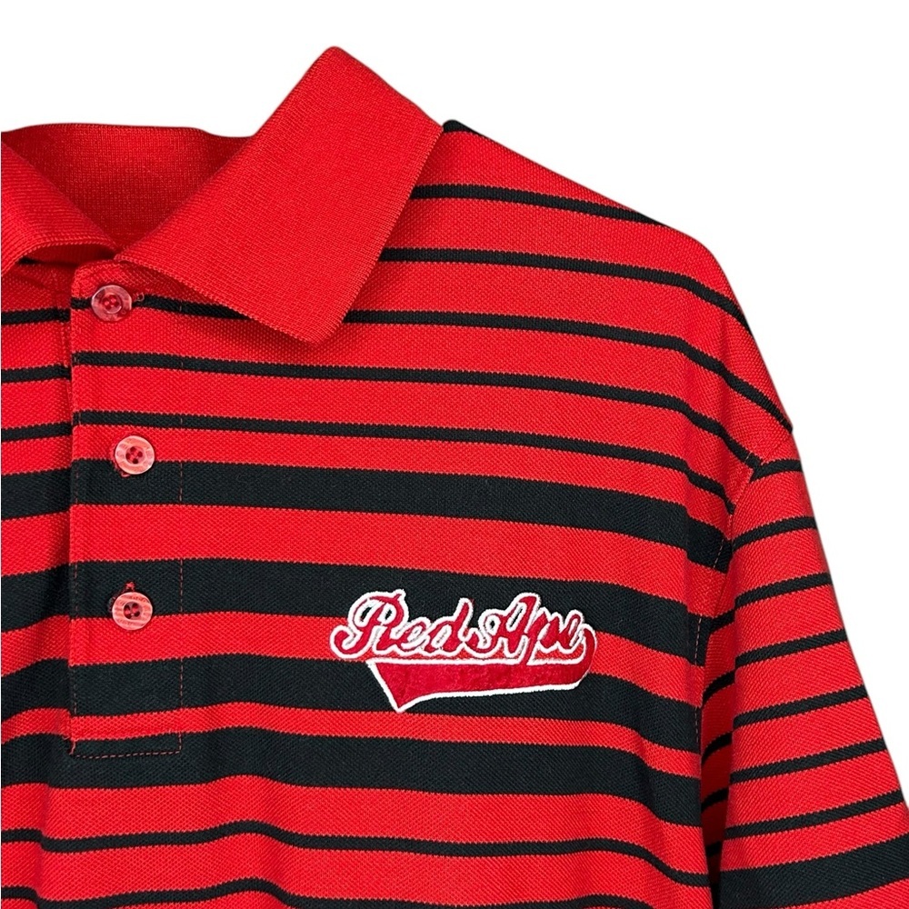 Red‎ Ape Men’s Red and Black Striped Polo Shirt with Classic Collar Size L